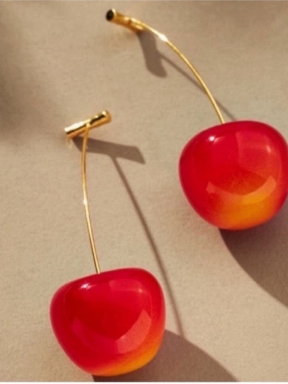 New! Preppy Cherry Gold Stem Drop Earrings NWOT 2015